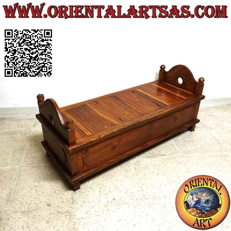 Banco - cofre "Jodang" liso en madera de teca con acabado antiguo (se puede abrir)