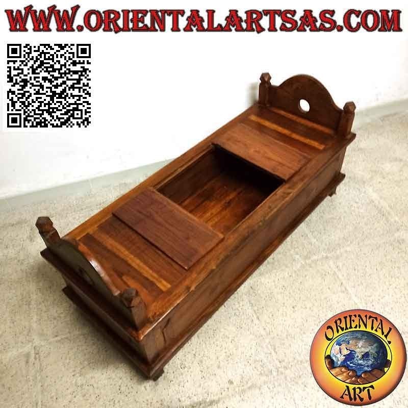 Banco - cofre "Jodang" liso en madera de teca con acabado antiguo (se puede abrir)