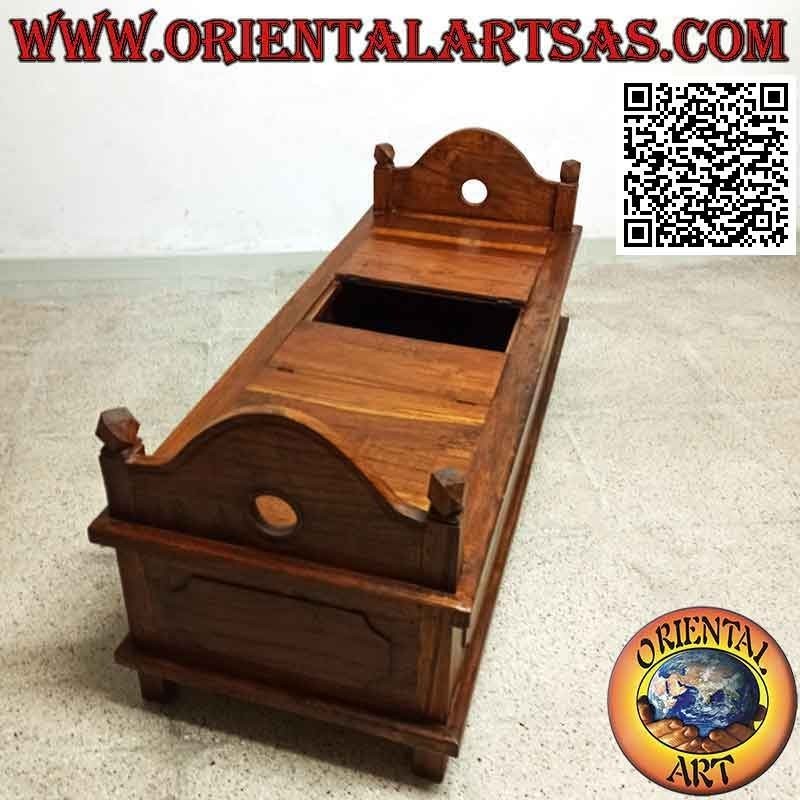 Panca - cassapanca "Jodang" liscia in legno antico di teak rifinito (apribile)