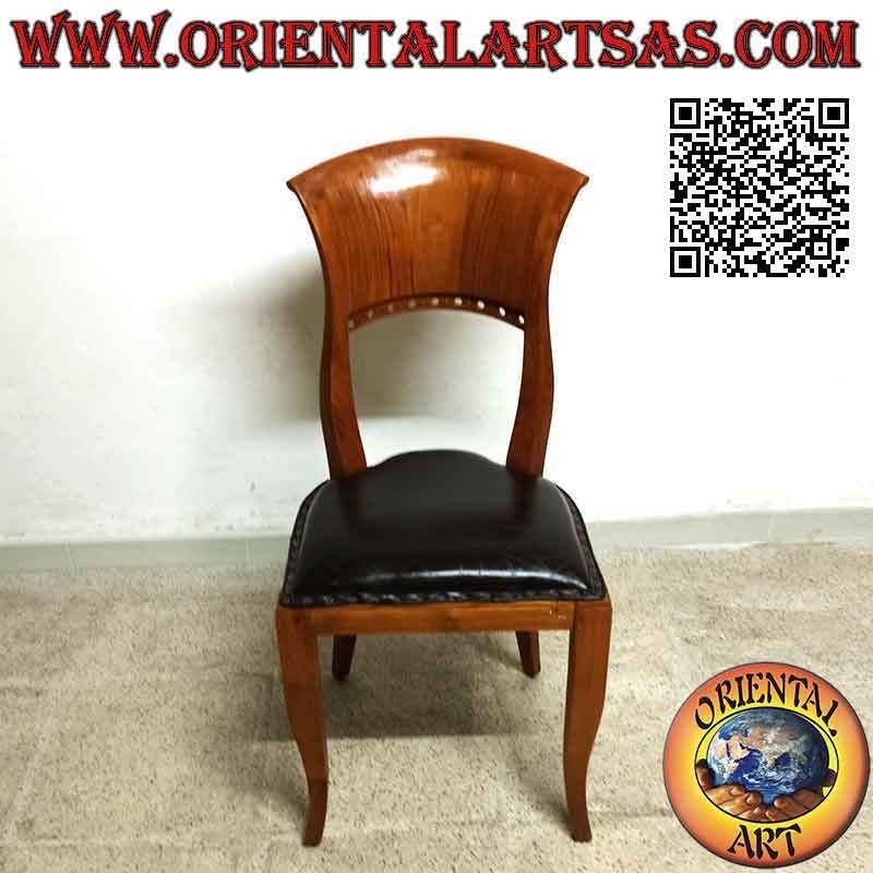 Stuhl im italienischen Barockstil aus Teakholz und Ledersitz