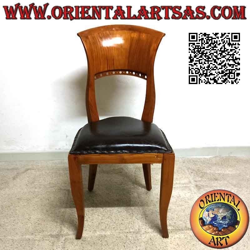 Baroque Italy style chair in teak wood and leather seat