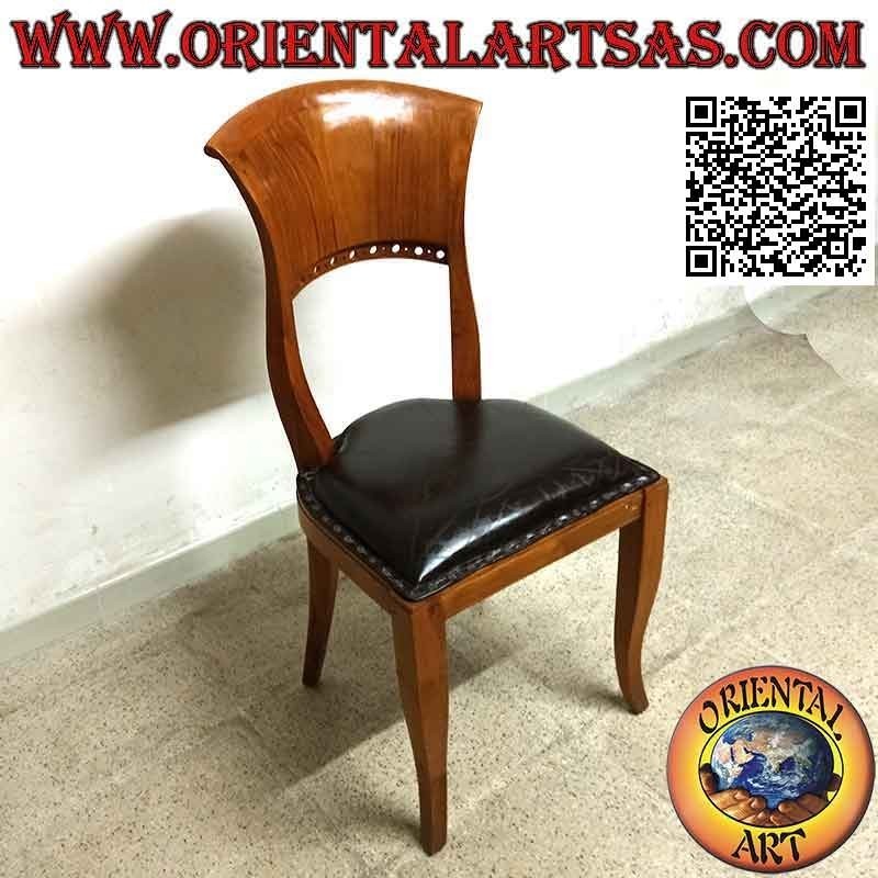 Baroque Italy style chair in teak wood and leather seat