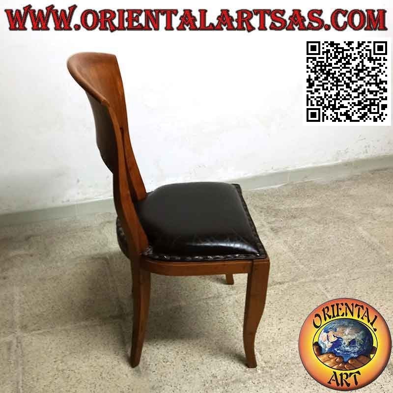 Baroque Italy style chair in teak wood and leather seat
