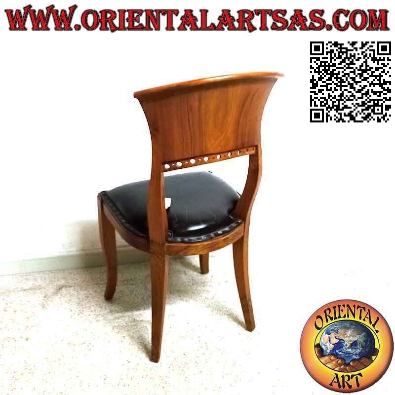 Baroque Italy style chair in teak wood and leather seat