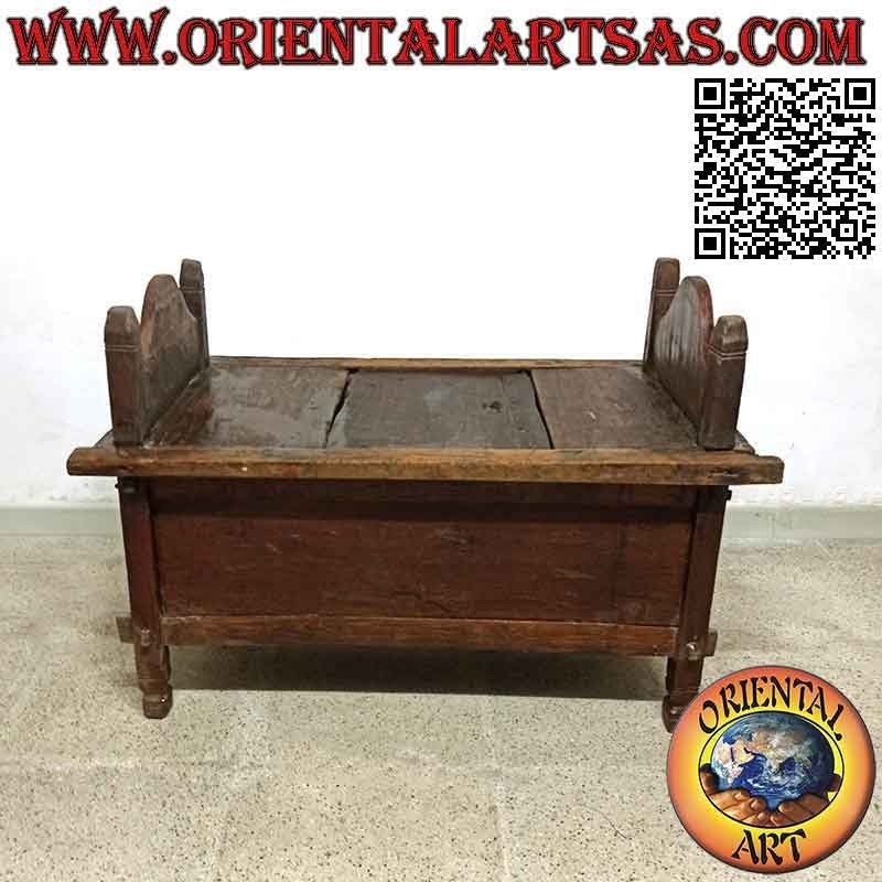 Panca - cassapanca "Jodang" antica semplice in legno antico di teak (apribile)