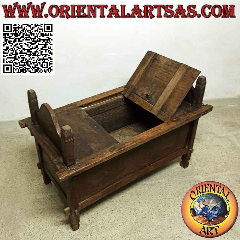 Banc "Jodang" antique simple - coffre en bois de teck antique (peut être ouvert)