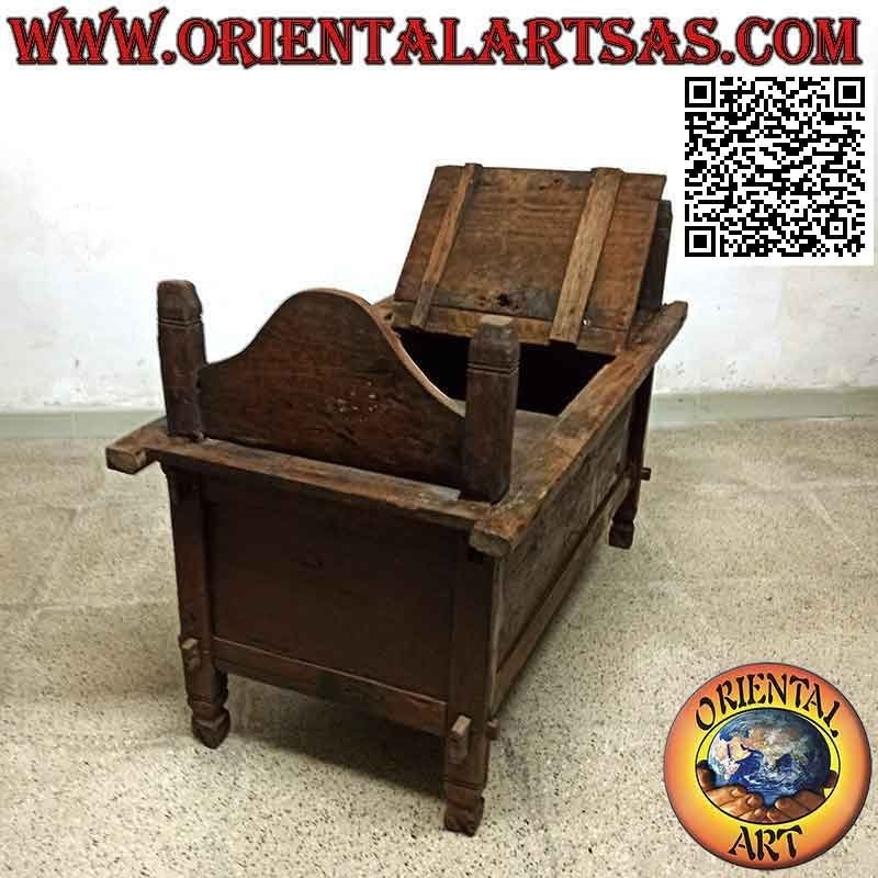 Banc "Jodang" antique simple - coffre en bois de teck antique (peut être ouvert)