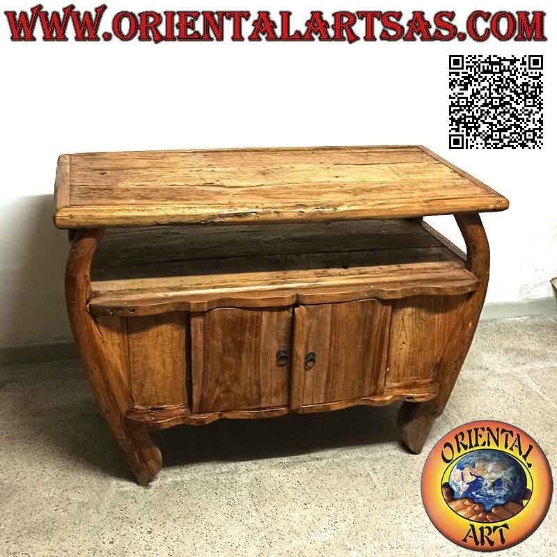 Living room furniture curved TV stand with two doors in antique teak wood (natural)