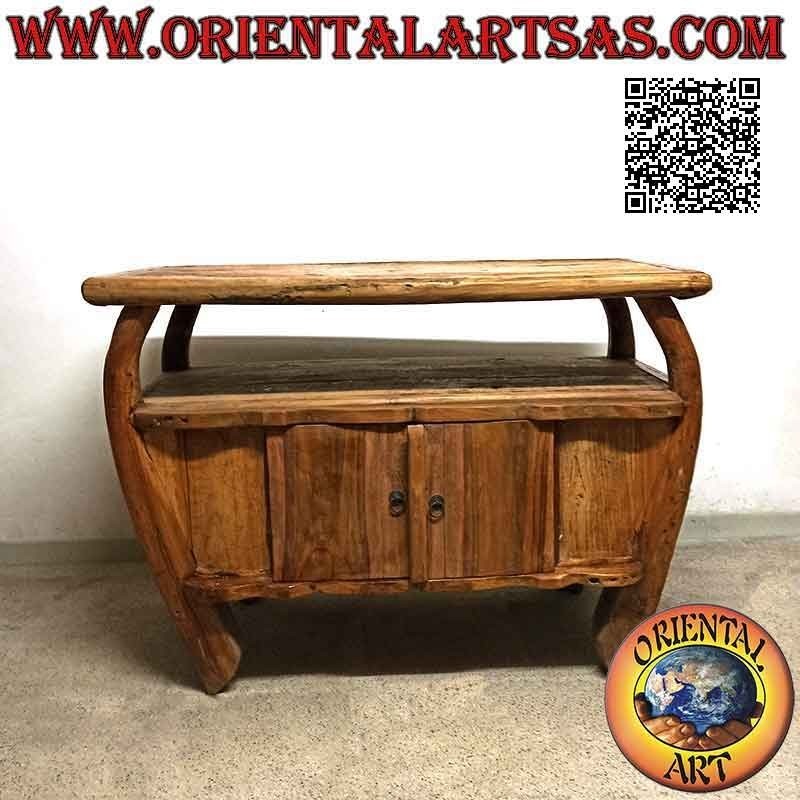 Mobile da soggiorno porta TV curvo con due ante in legno antico di teak (naturale)