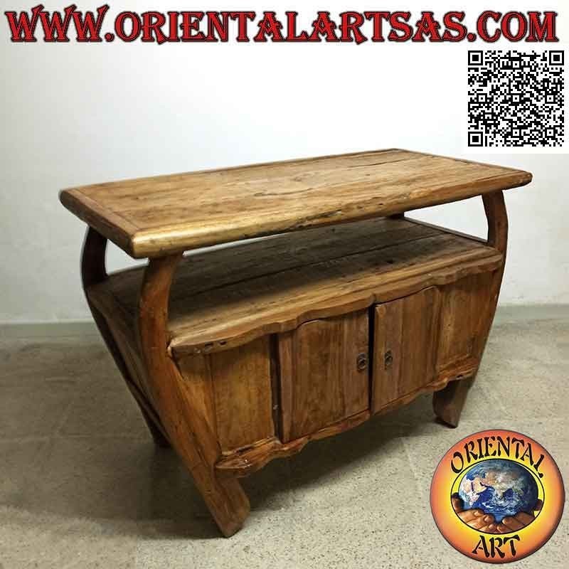 Mueble de salón mueble TV curvo con dos puertas en madera de teca antigua (natural)