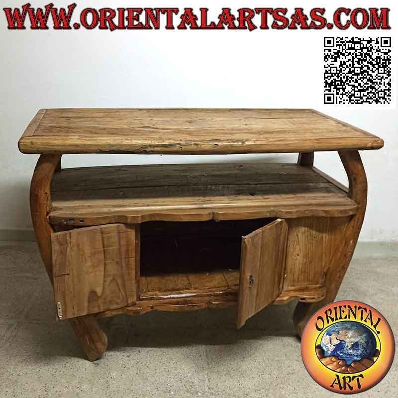 Mueble de salón mueble TV curvo con dos puertas en madera de teca antigua (natural)