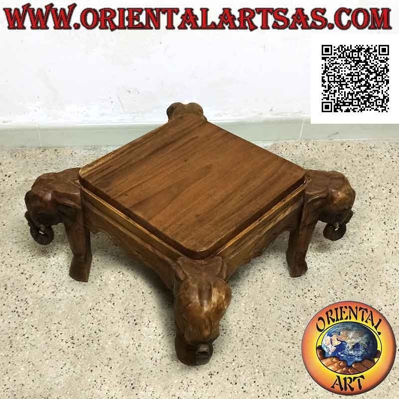 Tavolino basso da salotto con testa di elefante sui quattro angoli in legno di teak