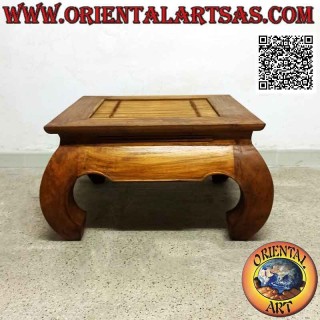 Mesa de centro estilo opio (opio) en madera maciza de teca y centro de bambú (60 * 60)