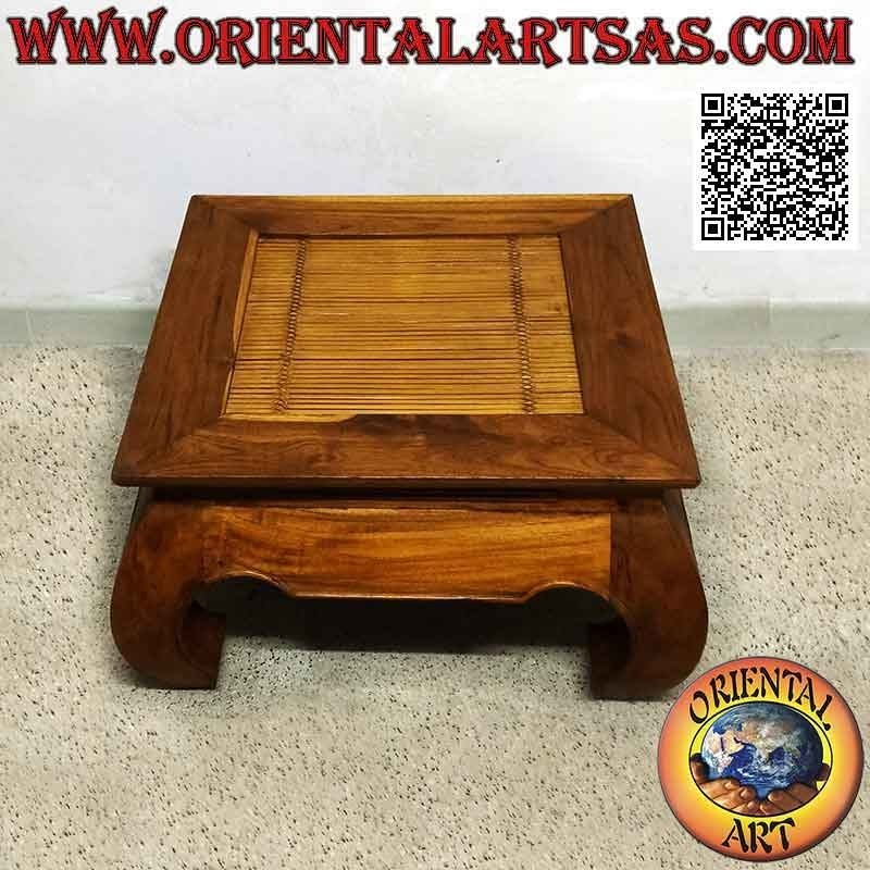 Mesa de centro estilo opio (opio) en madera maciza de teca y centro de bambú (60 * 60)