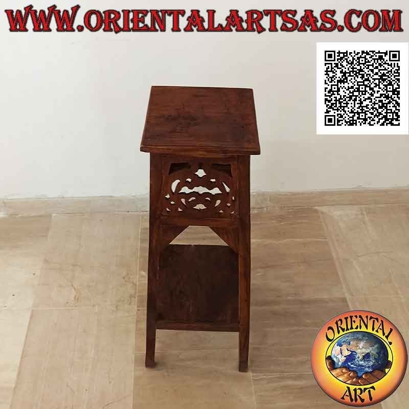 Sgabello (ripiano ausiliario) alto con piano quadrato e decoro traforato intagliato in legno di teak