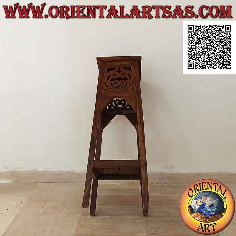 Taburete alto (estante auxiliar) con tapa cuadrada y decoración perforada tallada en madera de teca