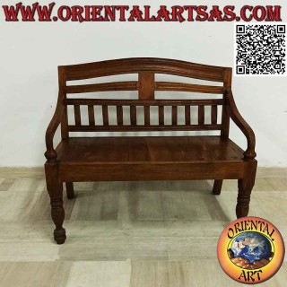 Panca semplice a due posti con schienale curvo in legno antico di teak