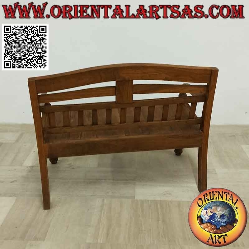 Panca semplice a due posti con schienale curvo in legno antico di teak