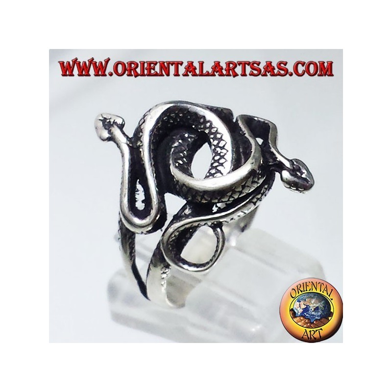 Anello due cobra attorcigliati in argento