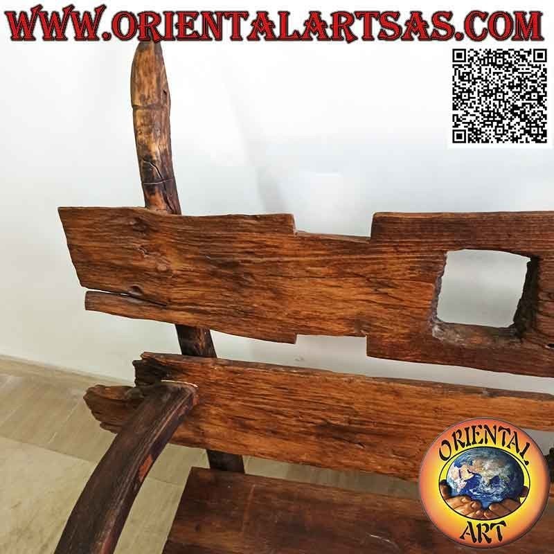 Panca massiccia a tre posti in legno di teak antico riciclato da mezzi agricoli (provenienza Birmania)