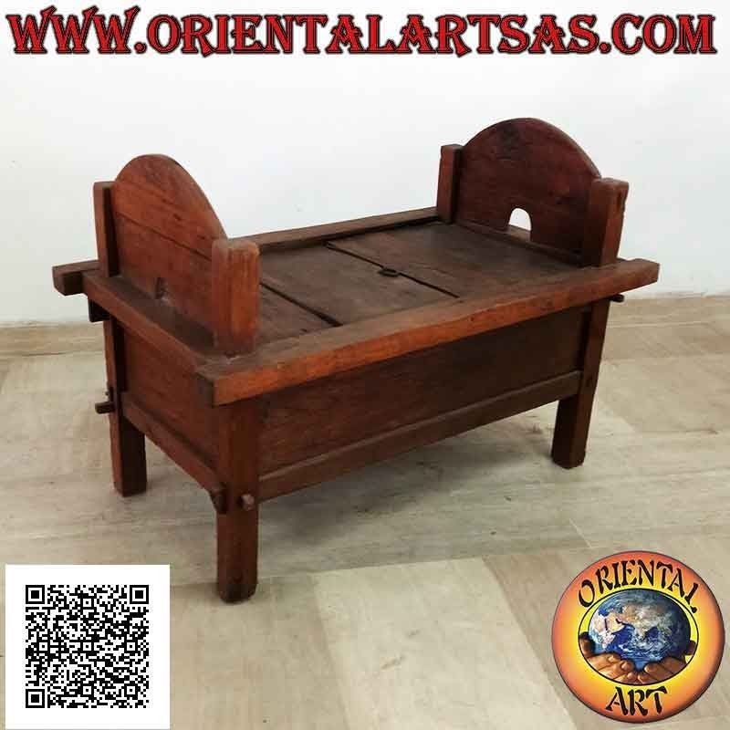 Bench - chest "Jodang" antique original smooth in antique teak wood (can be opened)