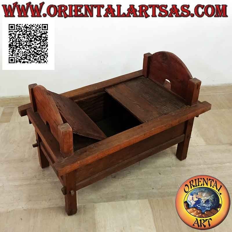 Banc - coffre "Jodang" antique original lisse en bois de teck antique (peut être ouvert)
