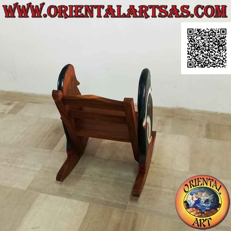 Panca a dondolo per bambini in legno di Suar (massello) con delfini dipinti sui lati