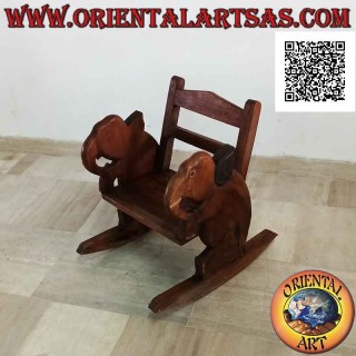 Panca a dondolo per bambini in legno di Suar (massello) con elefante dipinto sui lati