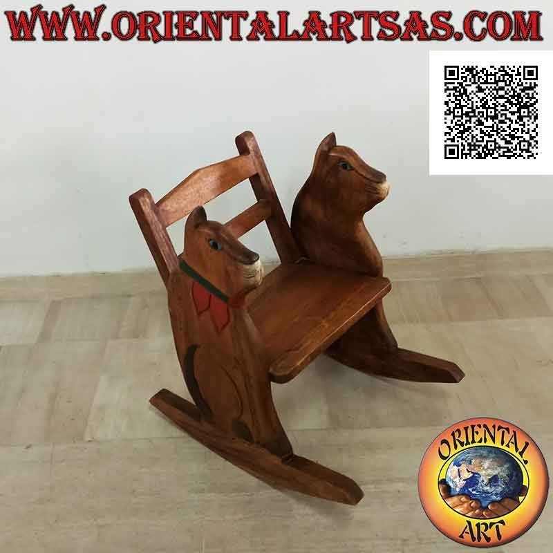 Banco mecedora para niños en madera de Suar (maciza) con gato pintado en los laterales