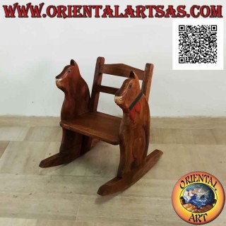 Panca a dondolo per bambini in legno di Suar (massello) con gatto dipinto sui lati