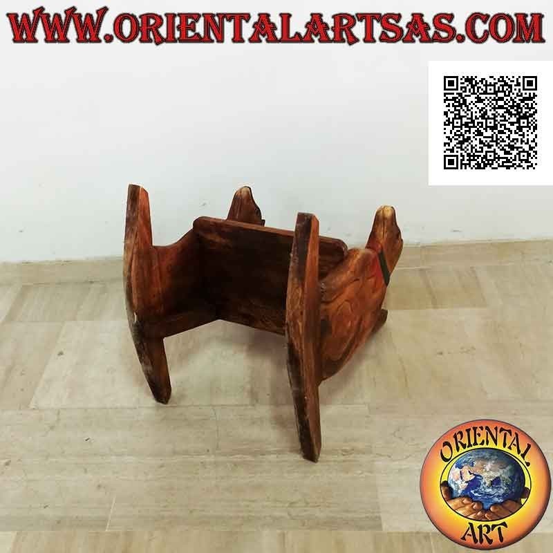 Rocking bench for children in Suar wood (solid) with cat painted on the sides