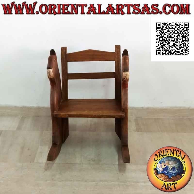 Banco mecedora para niños en madera de Suar (maciza) con gato pintado en los laterales