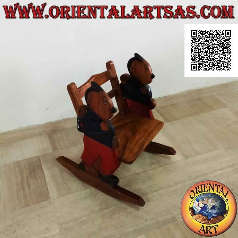 Banco mecedora para niños en madera de Suar (maciza) con estudiante (azul) pintado en los laterales