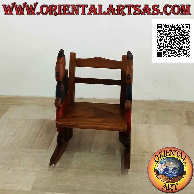 Children's rocking bench in Suar wood (solid) with student (blue) painted on the sides