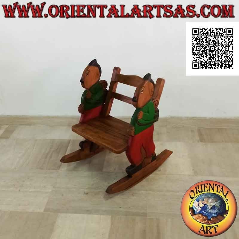 Panca a dondolo per bambini in legno di Suar (massello) con studente (verde) dipinti sui lati