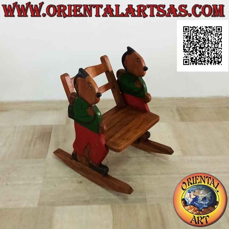 Banco mecedora para niños en madera Suar (maciza) con alumno (verde) pintado en los laterales