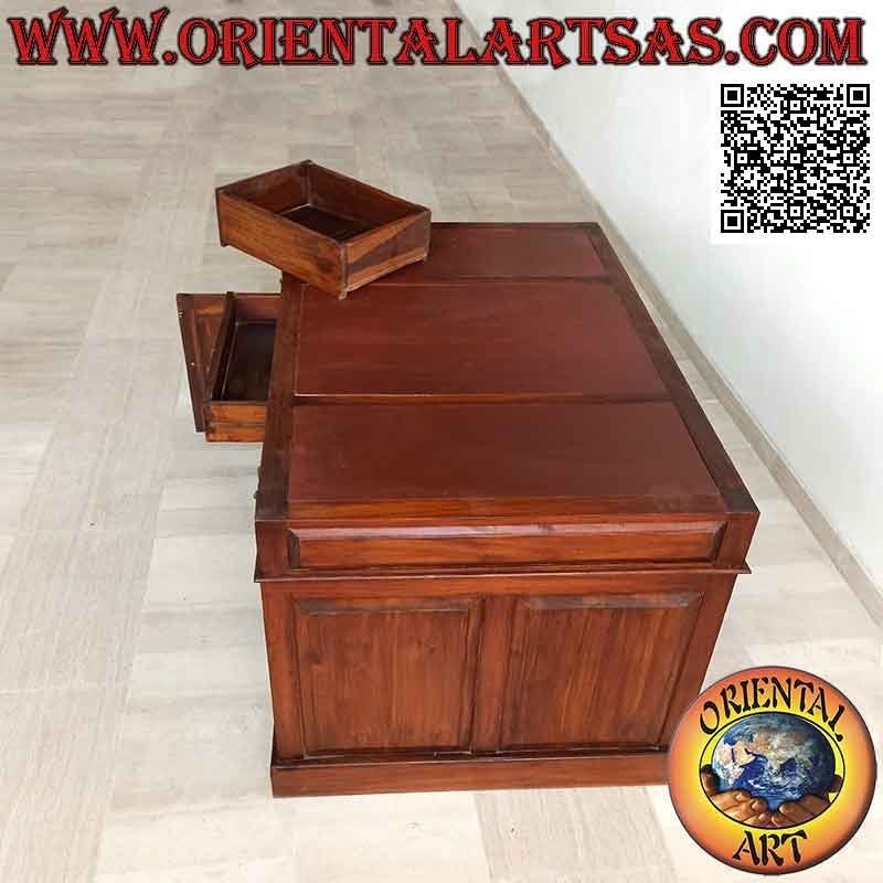 Schreibtisch "Triple" mit 6 Schubladen, Tür und Platte aus Sattelleder, aus Teakholz (135 x 90) (zerlegbar)