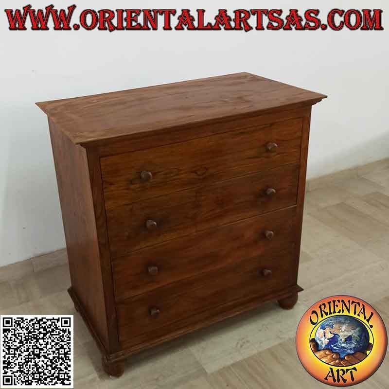 Commode rectangulaire à quatre tiroirs (joints en queue d'aronde) et pieds ronds en bois de teck
