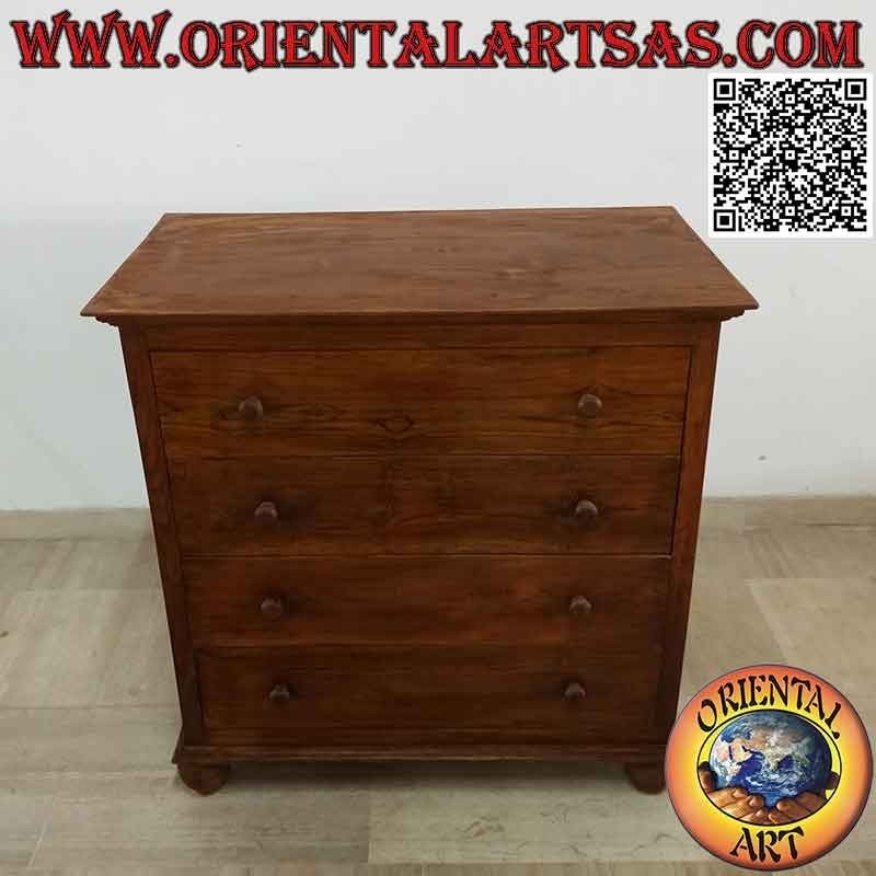 Commode rectangulaire à quatre tiroirs (joints en queue d'aronde) et pieds ronds en bois de teck