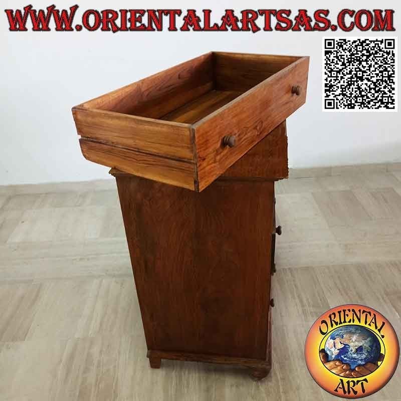 Cajonera rectangular con cuatro cajones (juntas de cola de milano) y pies redondos en madera de teca