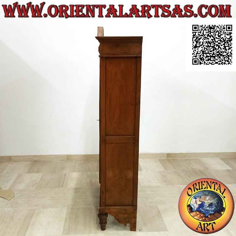 Two-door antique display cabinet with ivy in high relief carved in antique teak wood