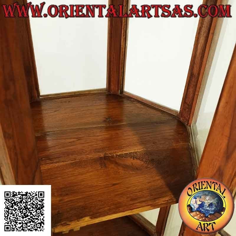 Vetrinetta esagonale a due ripiani e decoro a colonnine in legno di teak (naturale)
