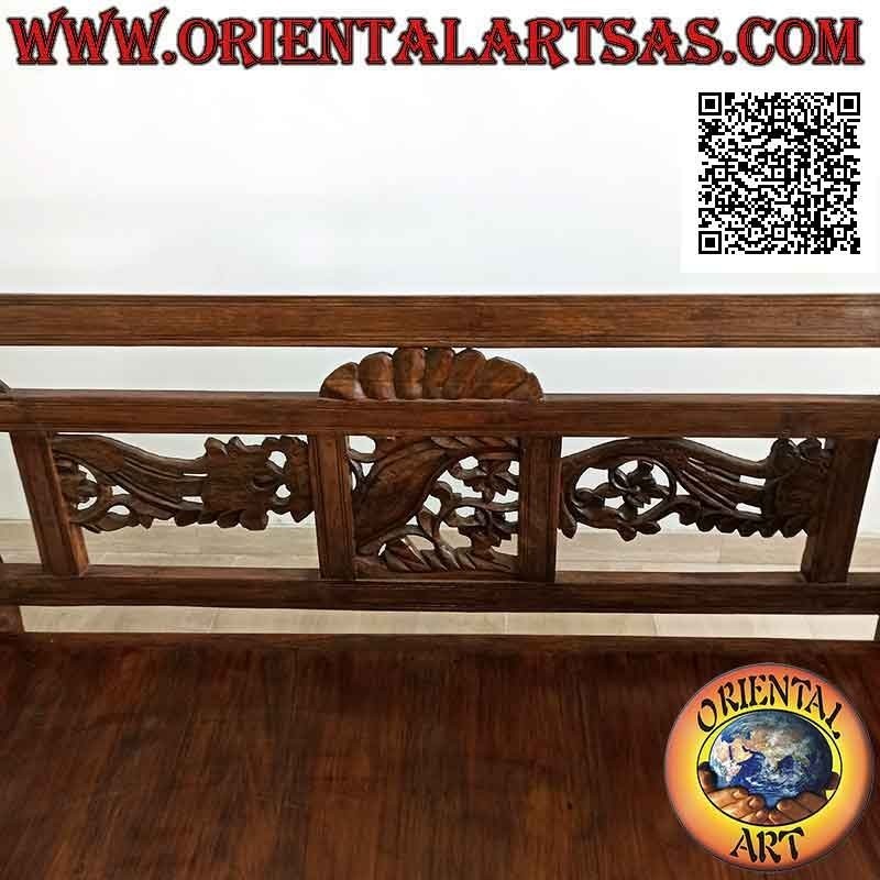 Panca a due posti con decorazione floreale nei riquadri intagliata a mano in legno antico di teak