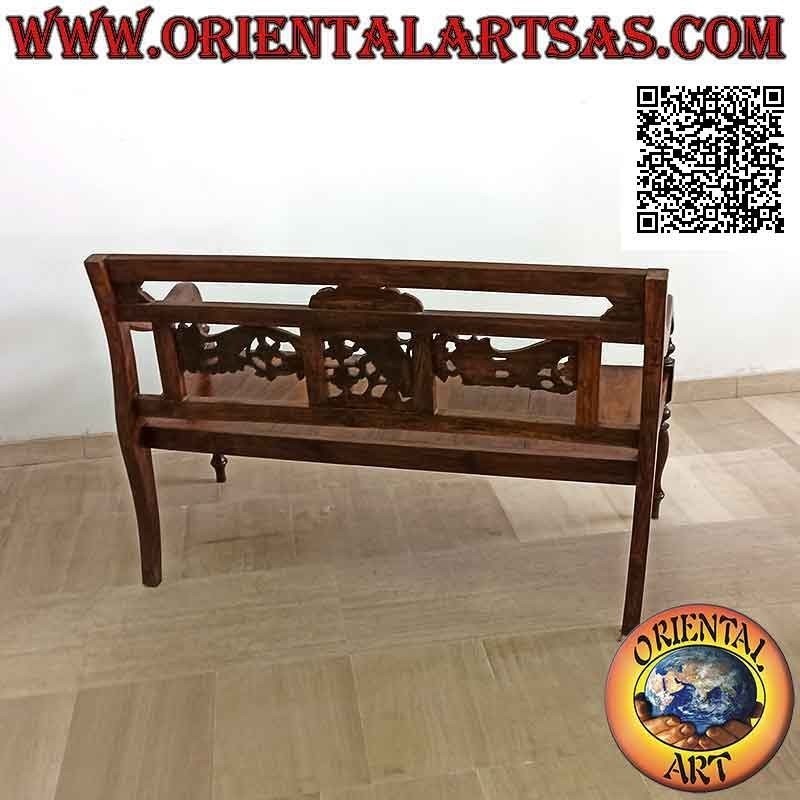 Banco de dos plazas con decoración floral en paneles tallados a mano en madera de teca antigua