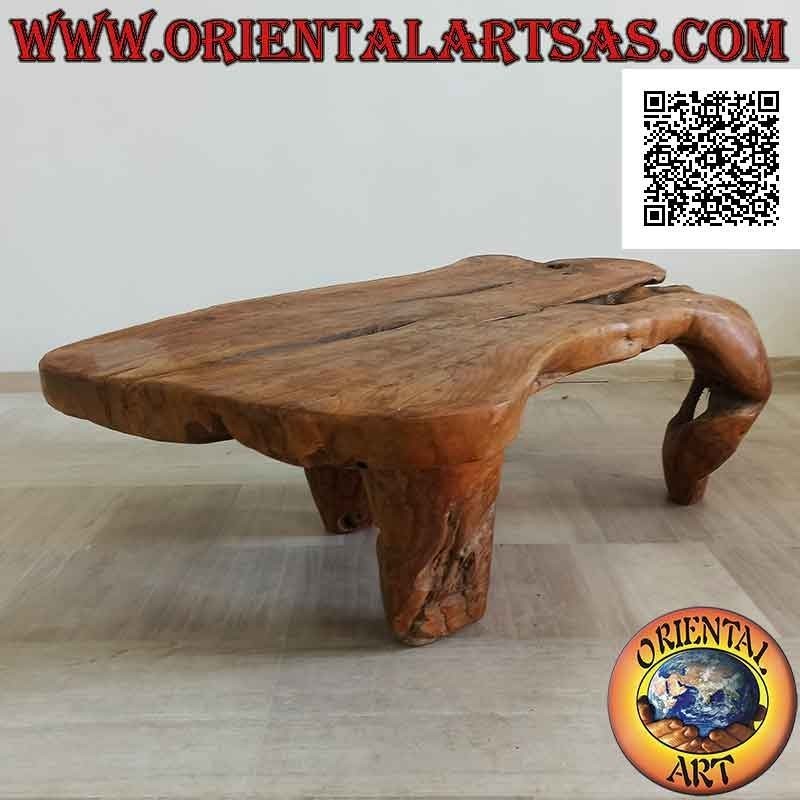 Mesa de salón rectangular grande en raíz de teca natural (56 x 160 x 105)