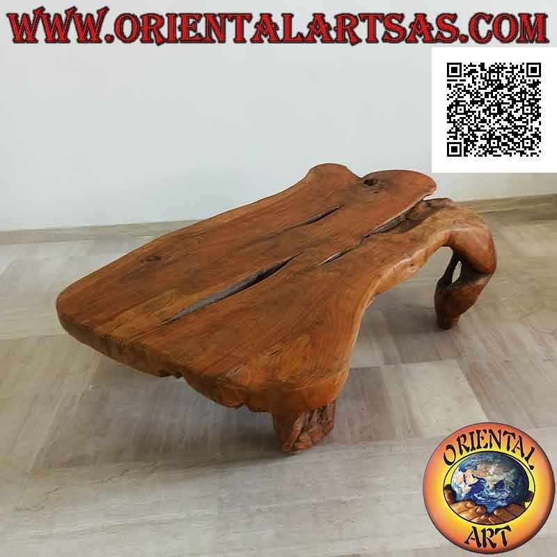 Tavolo da salotto grande rettangolare in radice naturale di legno teak (56h x 160x105)