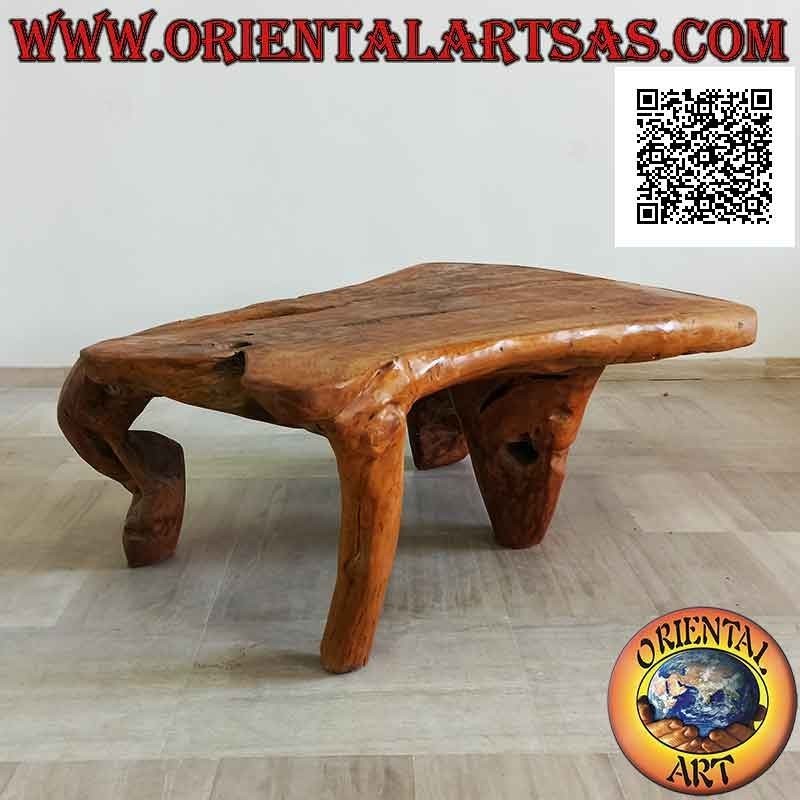 Grande table de salon rectangulaire en racine de teck naturel (56h x 160x105)