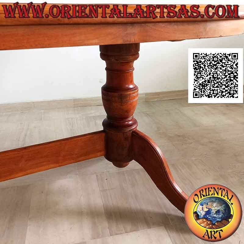 Mesa ovalada sobre dos patas de estilo imperial de tres patas unidas en madera de teca antigua (90 x 180 cm)