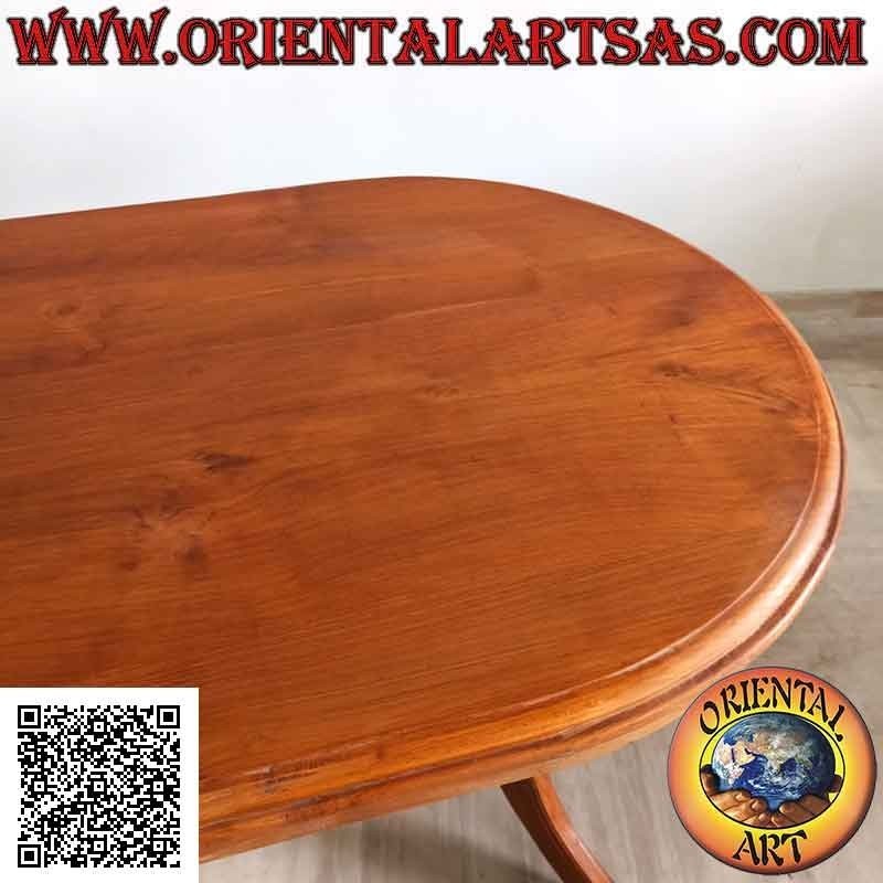 Oval table on two three-legged imperial style legs joined in antique teak wood (90 x 180 cm)