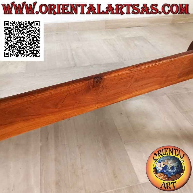 Tavolo ovale su due gambe a tre piedi in stile imperiale congiunti in legno antico di teak (90 x 180 cm)